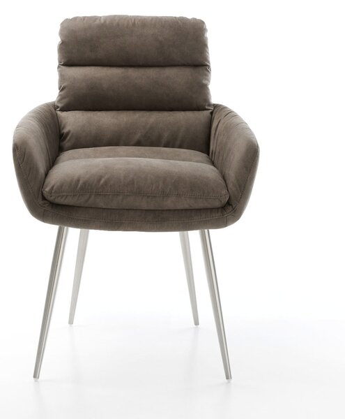 DELIFE Jídelní židle Abelia-Flex s područkami mikrovlákno taupe vintage 4-nohá zúžená nerezová ocel