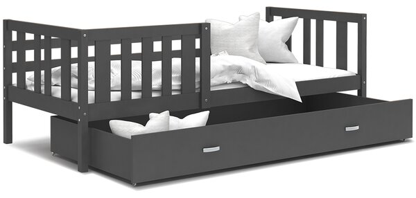 Dětská postel NEMO P 90x200 cm v šede barvě se šuplíkem
