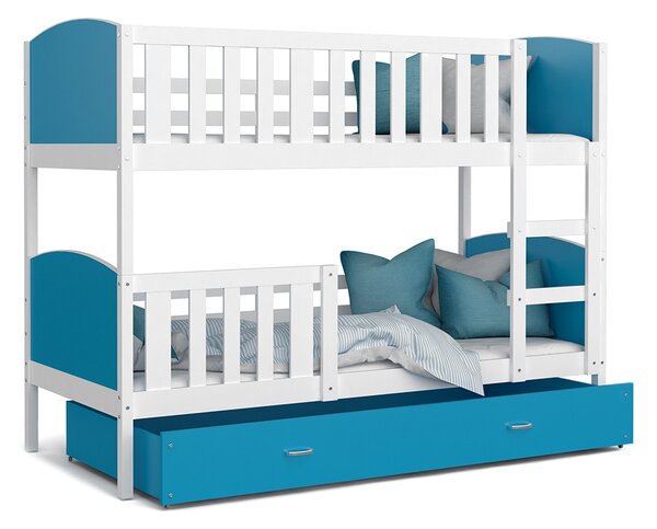 DOBRESNY Dětská patrová postel TAMI 80x160 cm s bílou konstrukcí v modré barvě