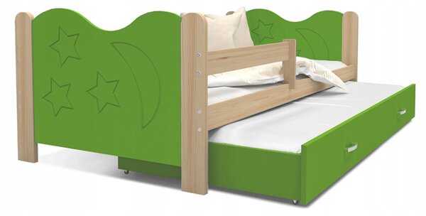 Dětská postel MIKOLAJ P2 80x190 cm s borovicovou konstrukcí v zelené barvě s přistýlkou