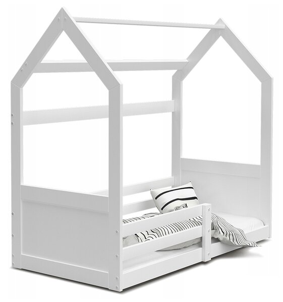 Dětská postel DOMEK MIKI 80x190 cm v bílé barvě se zabranami