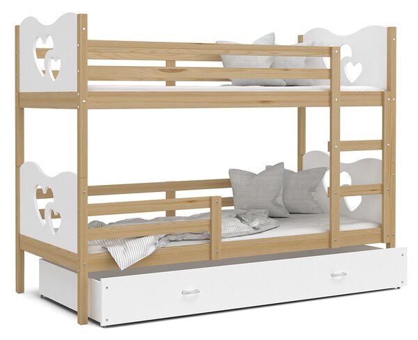 Dětská patrová postel MAX 160x80 cm s borovicovou konstrukcí v bílé barvě se SRDÍČKY