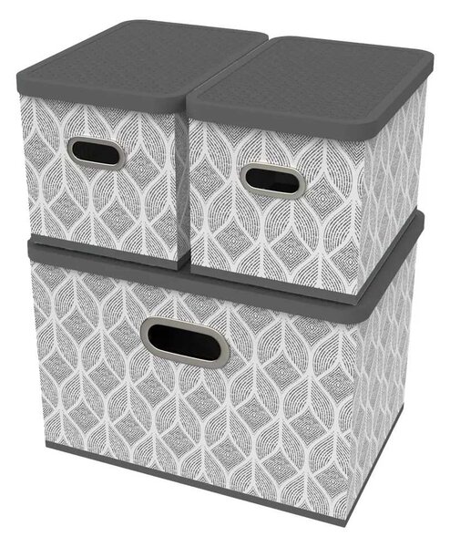 HomeLife Úložný box s víkem sada 3 ks - list šedo-bílá list šedo-bílá