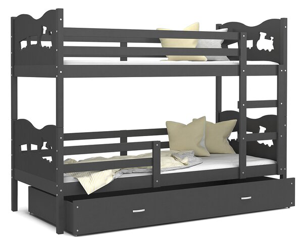Dětská patrová postel MAX 160x80 cm s šedou konstrukcí v šedé barvě s VLÁČKEM