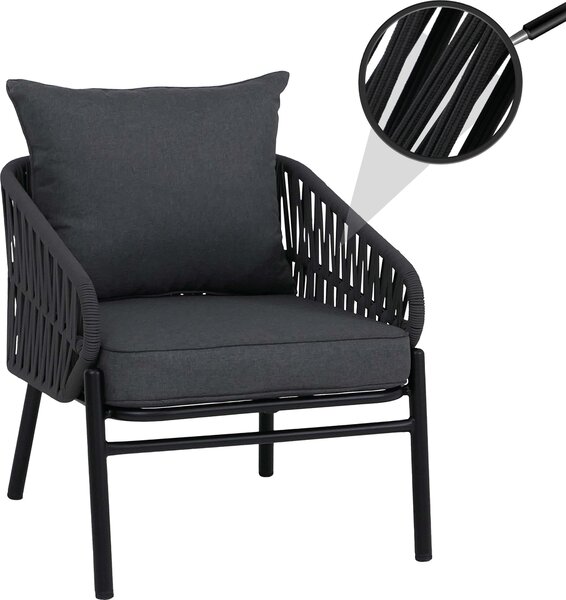 Hliníková zahradní idle HWC-P90, lounge idle, venkovní křeslo, provazové pletivo, látka/textil (180 g/m²) antracitová