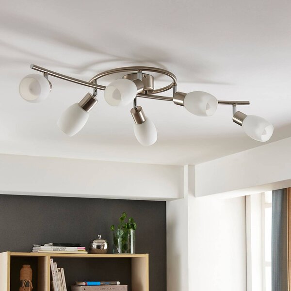 Lindby Bodové svítidlo Arda, 75 cm, 6 světel, nikl, sklo, E14, stmívatelný, Hliník / šedá / zinek, Obývací pokoj / jídelna, Sklo, Moderní