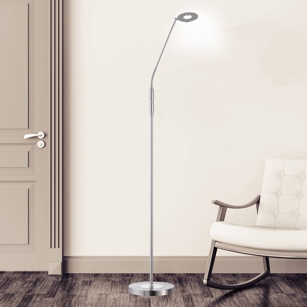 FISCHER & HONSEL Stojací lampa LED Dent, jednosvítidlo, nikl, stmívatelný, Hliník / šedá / zinek, Obývací pokoj / jídelna, kov, Moderní