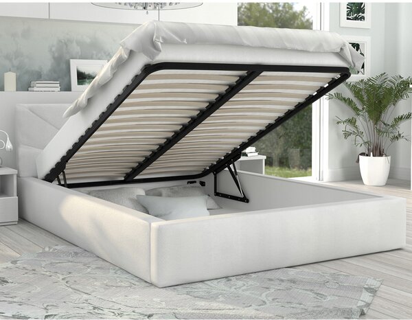 Luxusní postel GEORGIA 160x200 s kovovým zdvižným roštem BÍLÁ
