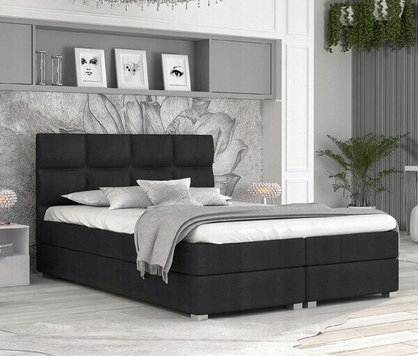 Luxusní postel SPRING BOX 140x200 s dřevěným zdvižným roštem ČERNÁ
