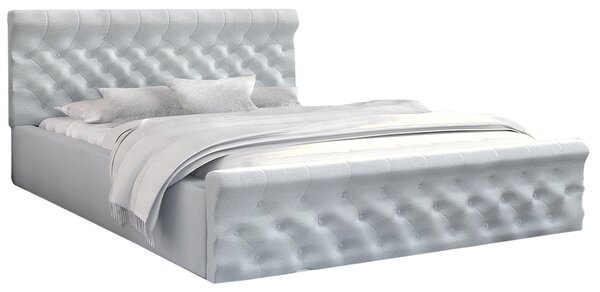 Luxusní postel CHICAGO EKO KŮŽE 140x200 s kovovým zdvižným roštem SVĚTLE ŠEDÁ