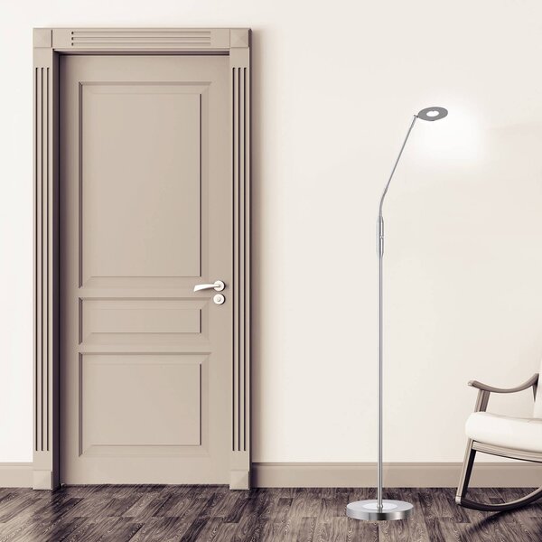FISCHER & HONSEL Stojací lampa LED Dent, jednosvítidlo, nikl, stmívatelný, Hliník / šedá / zinek, Obývací pokoj / jídelna, kov, Moderní