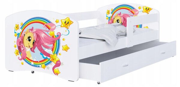 Dětská postel LUKI se šuplíkem BÍLÁ 160x80 vzor PONÍK