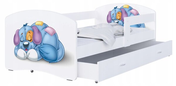 Dětská postel LUKI se šuplíkem BÍLÁ 160x80 vzor PEJSEK