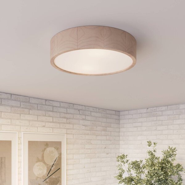 Envostar Kerio stropní světlo, Ø 37 cm, bílé, stmívatelný, Bílá / opál, Obývací pokoj / jídelna, Dřevo, Moderní
