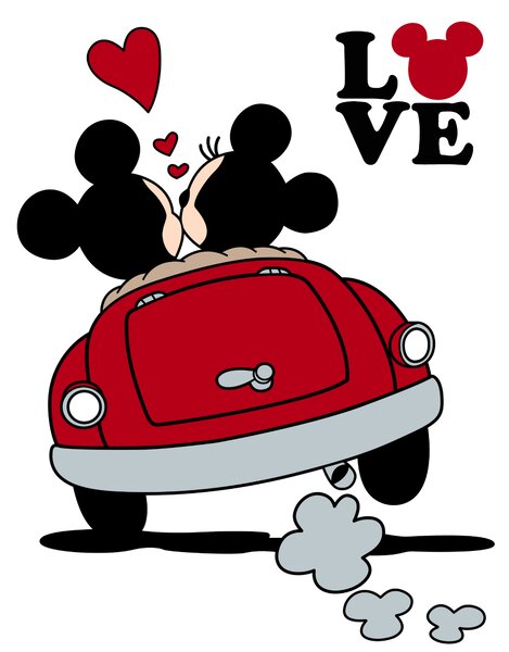 Samolepka na zeď "Mickey a Minnie v autě"