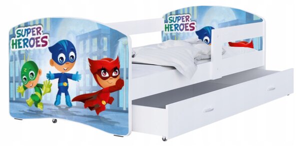 Dětská postel LUKI se šuplíkem BÍLÁ 160x80 vzor SUPERHEROES