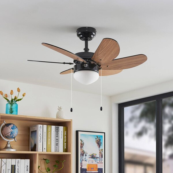 Lindby Stropní ventilátor Minja, černý, tichý, 78 cm, E14, Černá, Obývací pokoj / jídelna, kov, Moderní