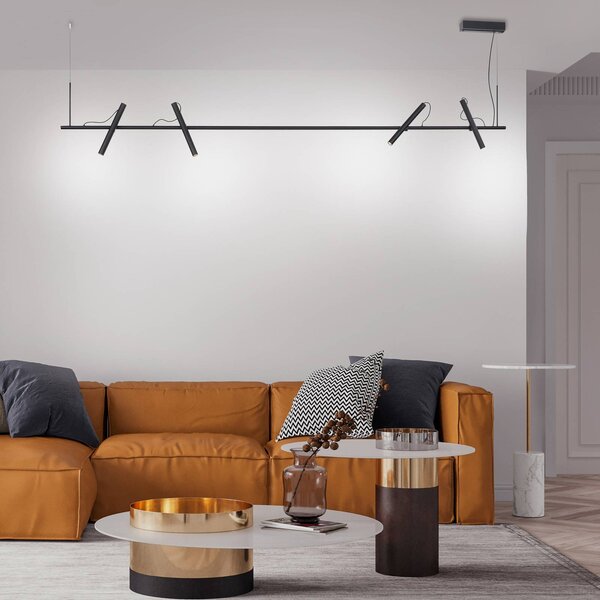PURE Tutua LED závěsné světlo, 4 zdroje, černá, stmívatelný, Černá, Obývací pokoj / jídelna, kov, Moderní