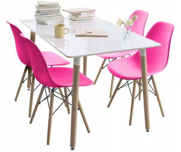 Moderní set židle se stolem ŘŮŽOVÁ (4 židle, 1 stůl)