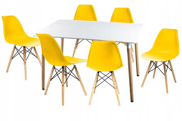 Moderní set židle se stolem ŽLUTÁ (6 židlí, 1 stůl)