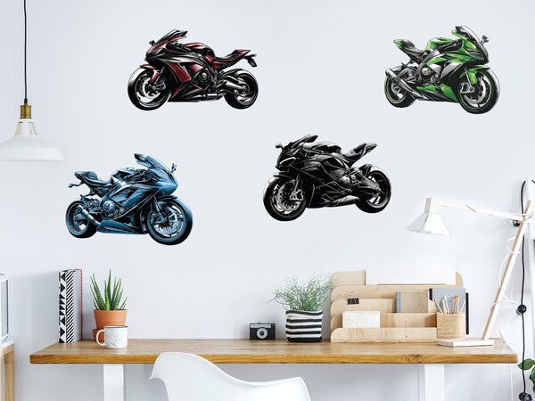 Sada motorek textilní přelepitelné samolepky na zeď arch 46 x 30 cm