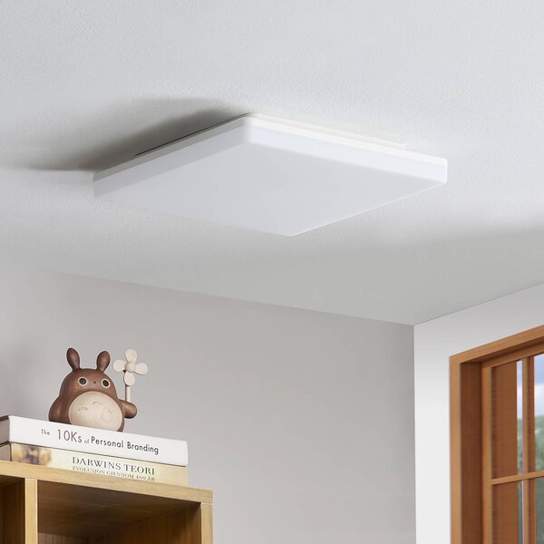 PRIOS Artin LED stropní svítidlo, senzor, hranaté, 28 cm, Bílá / opál, Koupelna, Plast, Moderní