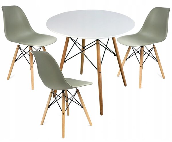 Moderní set židle se stolem BÍLÁ - ŠEDÁ (3 židle, 1 stůl)