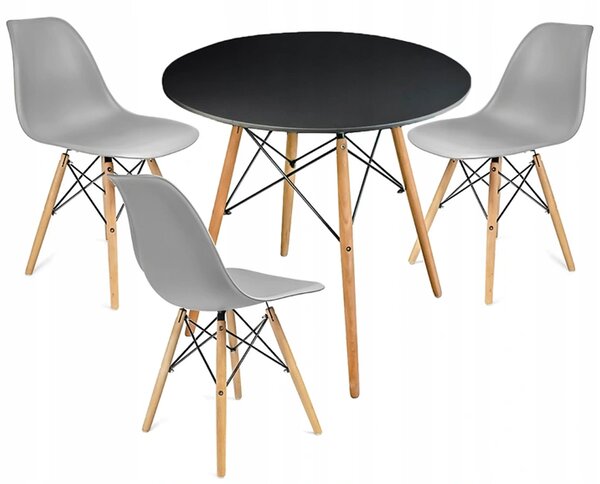 Moderní set židle se stolem ČERNÁ - ŠEDÁ (3 židle, 1 stůl)