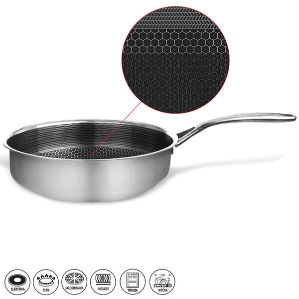 Nerezová pánev s nepřilnavým povrchem COOKCELL průměr 26 cm vysoká