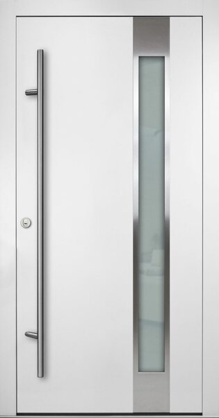 FM TÜREN Vchodové dveře s ocelovým opláštěním FM Turen model DS04 Orientace dveří: Levé, otevírání dovnitř, Dekor: Bílá, Standardní rozměr: 98 cm x 208 cm - vnější rozměr rámu