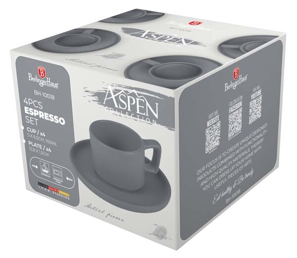Sada hrnků na espresso s podšálkem 8 ks 100 ml Aspen Collection