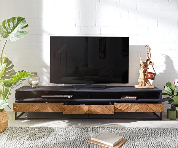 DELIFE TV stolek Famke 200 cm mango teak 2 přihrádky 3 zásuvky