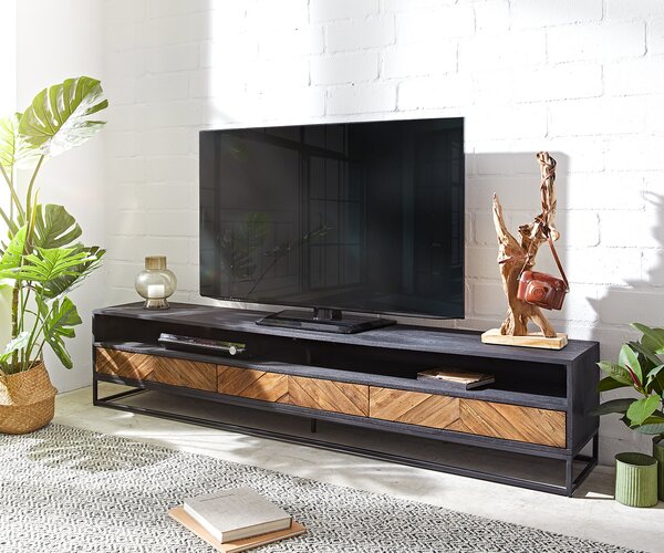 DELIFE TV stolek Famke 200 cm mango teak 2 přihrádky 3 zásuvky