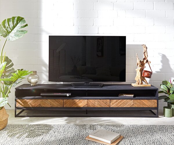 DELIFE TV stolek Famke 200 cm mango teak 2 přihrádky 3 zásuvky