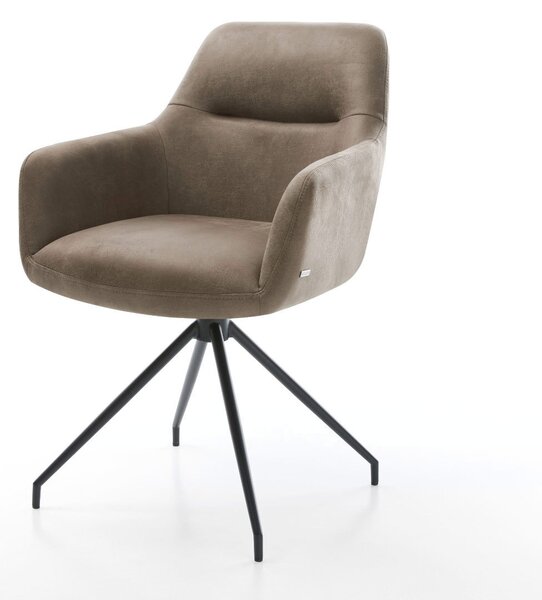 DELIFE Jídelní židle Pejo-Flex mikrovlákno taupe vintage křížová podnož zúžená černá taštičkové pružiny
