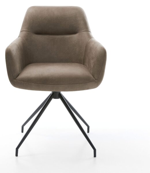 DELIFE Jídelní židle Pejo-Flex mikrovlákno taupe vintage křížová podnož zúžená černá taštičkové pružiny