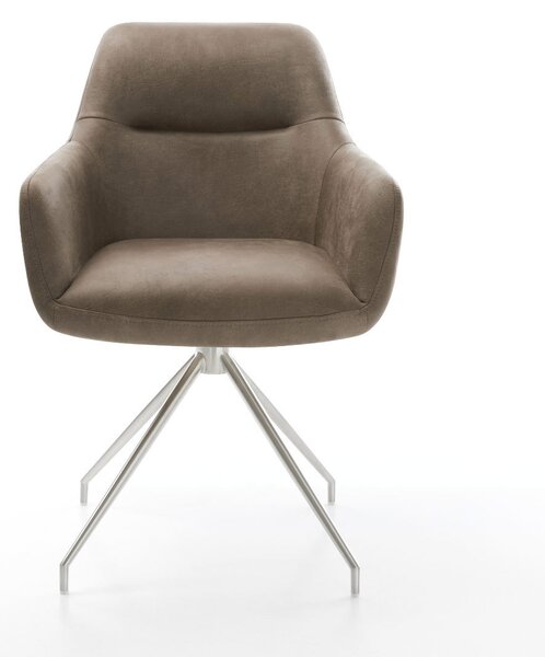 DELIFE Jídelní židle Pejo-Flex mikrovlákno taupe vintage křížová podnož zúžená nerezová ocel taštičkové pružiny