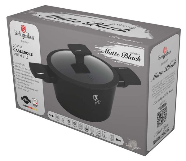 Kastrol s titanovým povrchem a poklicí 20 cm Matte Black Collection