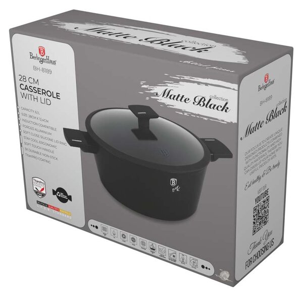 Kastrol s titanovým povrchem a poklicí 28 cm Matte Black Collection
