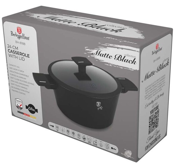 Kastrol s titanovým povrchem a poklicí 24 cm Matte Black Collection
