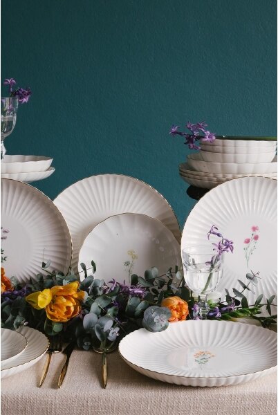 Jídelní sada 27 ks bílá/zlatá/porcelán