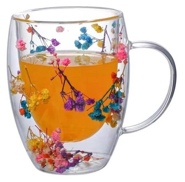 4Leaders Dvoustěnný skleněný hrnek s květinami 300 ml
