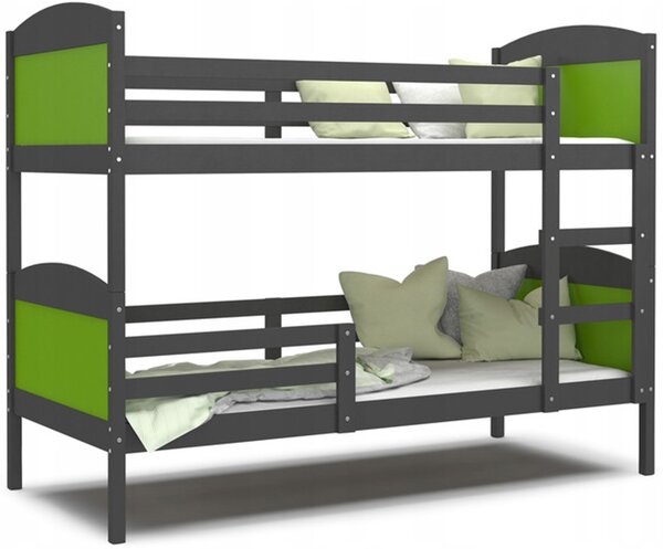 Dětská patrová postel Matyas 190x80 bez šuplíku ŠEDÁ-ZELENÁ