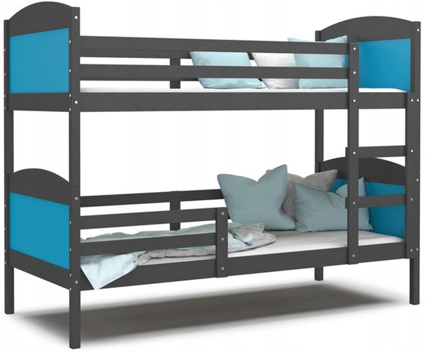 Dětská patrová postel Matyas 190x80 bez šuplíku ŠEDÁ-MODRÁ