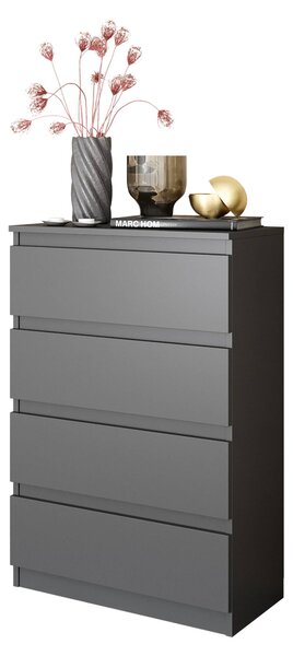 Komoda v antracitov edé barv se 4 zásuvkami – Malá komoda do lonice a obývacího pokoje – Moderní píborník v minimalistickém designu – GABRIEL