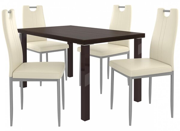 Kvalitní set ROBERTO stůl a židle Kaštan/Krémová (1stůl, 4židle)