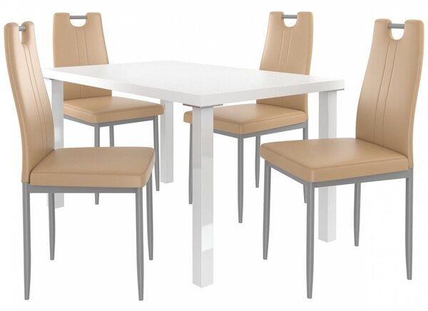 Kvalitní set ROBERTO stůl a židle Bílá/Cappucino (1stůl, 4židle)