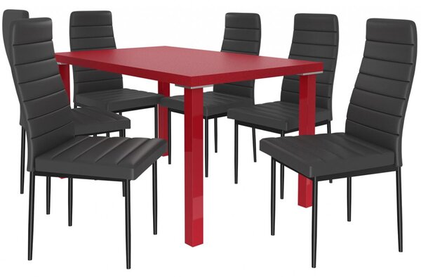 Kvalitní set MODERNO stůl a židle Červená/Černá(1stůl, 6židlí)