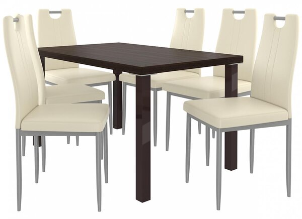 Kvalitní set ROBERTO stůl a židle Kaštan/Krémová (1stůl, 6židlí)