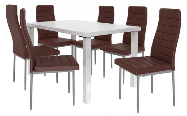 Kvalitní set MODERNO stůl a židle Bílá/Tmavě hnědá (1stůl, 6židlí)